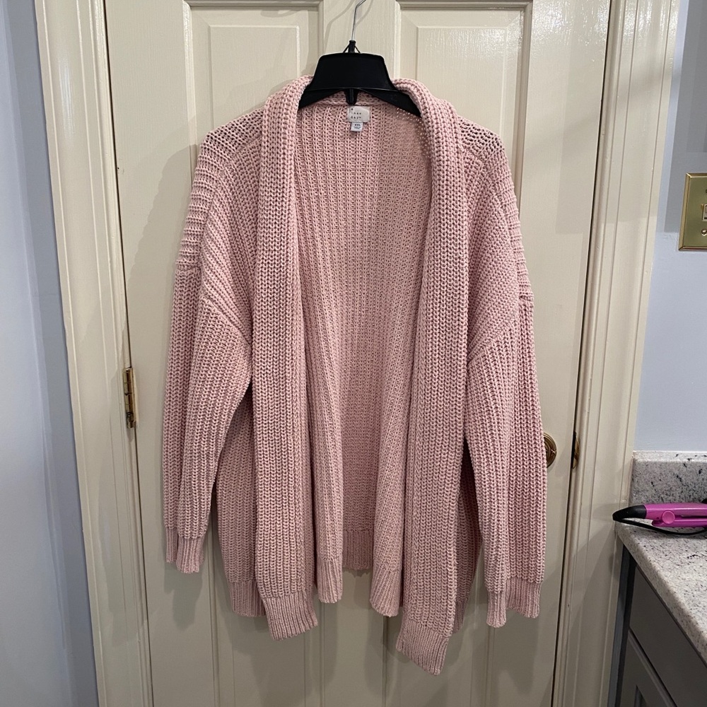 pink knit cardigan
